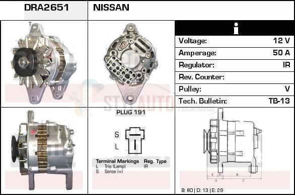 Alternador Nissan LR150-100, LR150-123, LR150-125, LR150-129, LR150-31