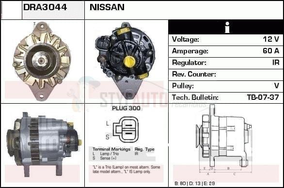 Alternador Nissan, 23100-05E06, JA765IR, LR160-414, LR160-421, LR160-428