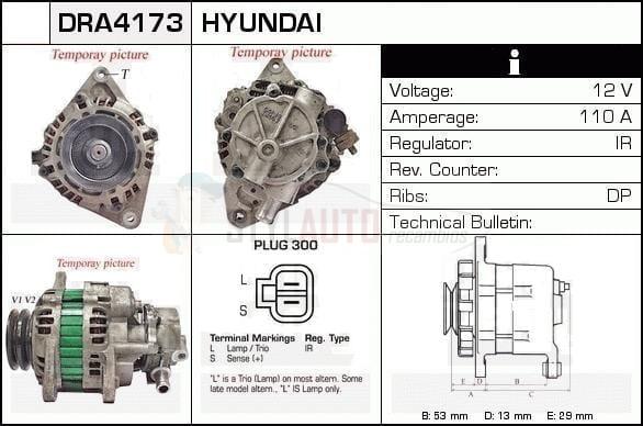 Alternador Hyundai, 37300-42354, A3TN0699, AF111364, JA1518IR