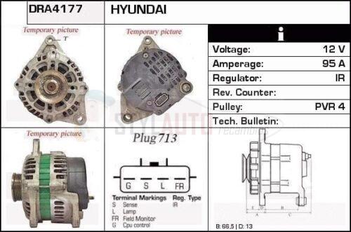 Alternador Hyundai, Kia, 37300-38310, 37300-38700, AB195125, AB195126, JA1718IR