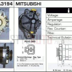 Alternador Mitsubishi, A2T17783, A2T27883, JA674IR, MD140189, MD147245
