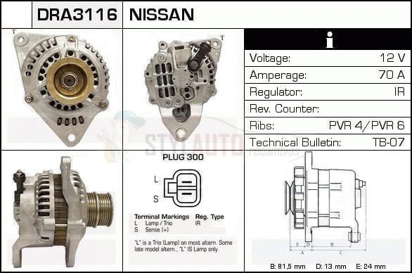 Alternador Nissan, 23100-D4400, A2T48292, JA166IR, LR170-715, LR170-716