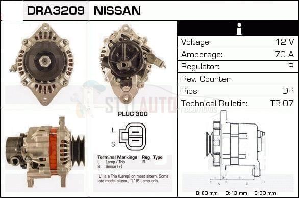 Alternador Nissan, 0986040561, 23100-22J10. A3T03099, JA677IR