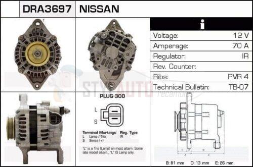 Alternador Nissan, 23100-0M005, A5T06891, JA1182IR, LR170-746, LR170-746-B