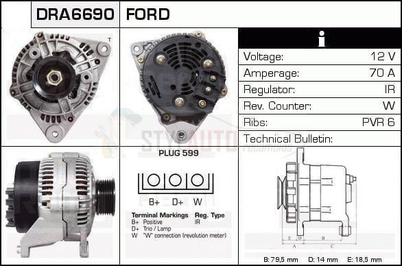 Alternador Ford 0120485029, 0986036690, 92AB-10300FA, A2T14591, CA738IR