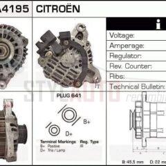 Alternador Citroen, Peugeot 9623727980, A3TA6491, A3TB0891, CA1646IR, SG12S055