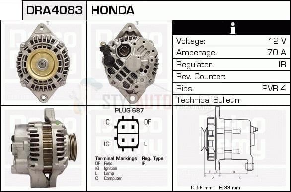 ALTERNADOR HONDA CIVIC 16V / HONDA CIVIC i / HONDA HR-V 16V 31100-P2A-A02 / 31100-P2E-A01 / A5TA0991 / A5TA0992 / JA1514IR
