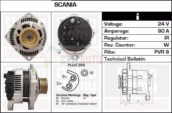 ALTERNADOR SCANIA 4 - series 114 C/340 / SCANIA 4 - series 94 D/220 1440769 / 2542415A / A14VI20
