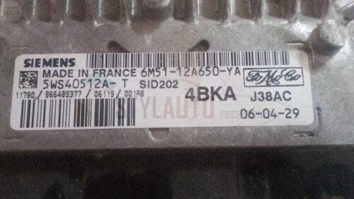 CENTRALITA DE MOTOR FORD FOCUS C-MAX 1.8 TDCI SIEMENS 5WS40512A-T, 5WS40512AT, FoMoCo 6M51-12A650-YA, 6M5112A650YA, 4BKA