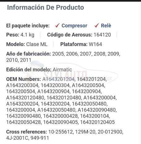 compresor suspension mercedes ml w164 nuevo A1643200204 A1643200304 A1643200504 A1643200904 A1643201204 A1643200004 1643200304 1643200504 1643200904 1643201204 1643200004 1643200204 - Imagen 2